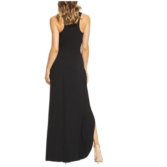 DRESS THE POPULATION Ariel Racerback Faux Wrap Crepe Dress Gown, Black Small NWT - Picture 4 of 16